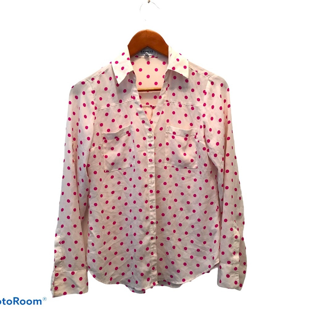 Express Portofino Polka Dot Long Sleeve Shirt